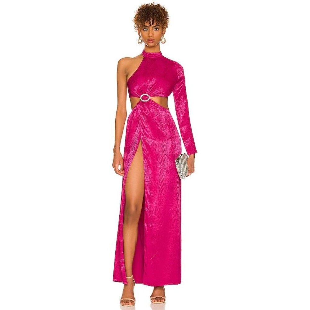 NEW NBD Womens Small Raquel Gown One Shoulder Cut Out‎ Maxi Dress Fuchsia